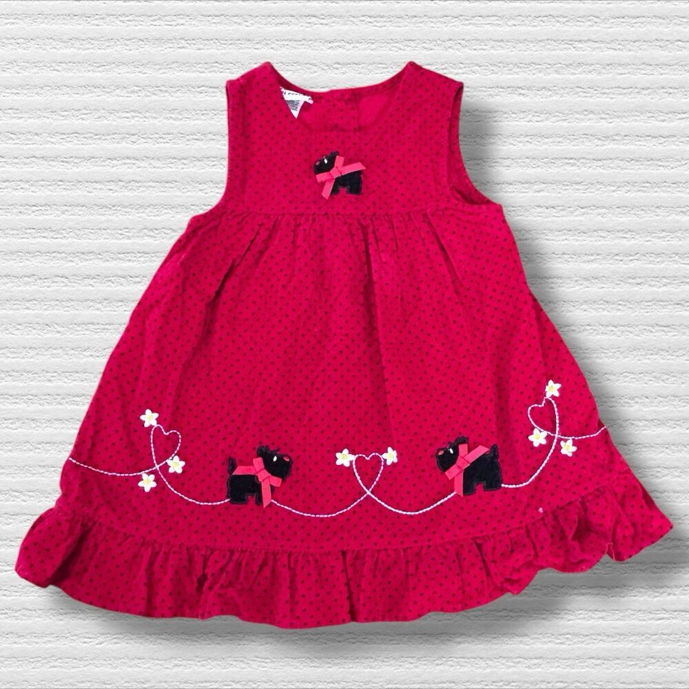 Blueberi Boulevard Scotty Dog Micro Corduroy Swiss Dot Red And Black 24M Dress